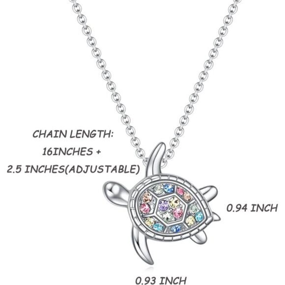 Silver Rainbow Turtle Necklace for Girls Women Gift Ocean Jewelry Fashion - Picture 3 of 6